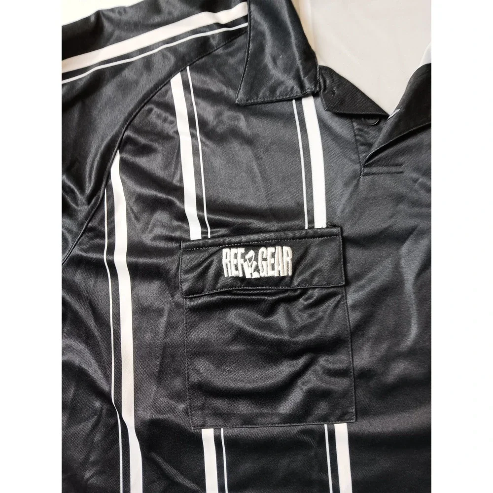 Ref Gear Mens L Professional Referee Jersey Black White Striped Polo Shirt